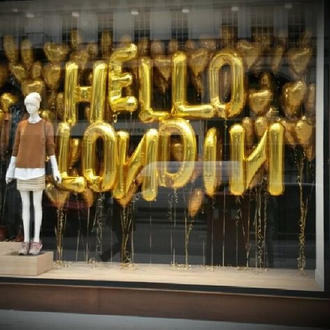 J.CREW,London,UK, "Hello London, Hello J.Crew", pinned by Ton van der Veer Grand Opening Window Display, Hello London, Museum Gift Shop, Retail Store Display, Store Window Display, Retail Fixtures, Spring Window, Bow Window, Visual Merchandising Displays