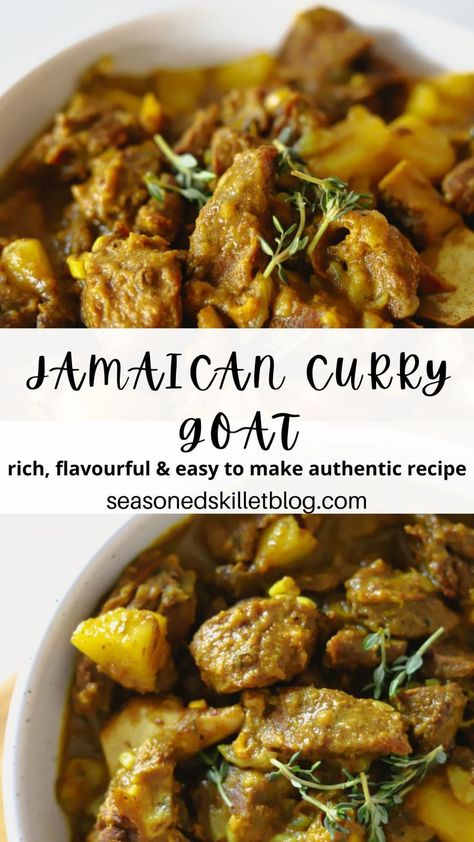 Jamaican Curry Goat Jamaican Curry Goat Slow Cooker, Savoury Potatoes, Jamaican Spices, Jamaica Recipes, Curried Goat Recipe, Jamaican Curry Goat, Caribbean Dishes, Curry Seasoning, Goat Recipes