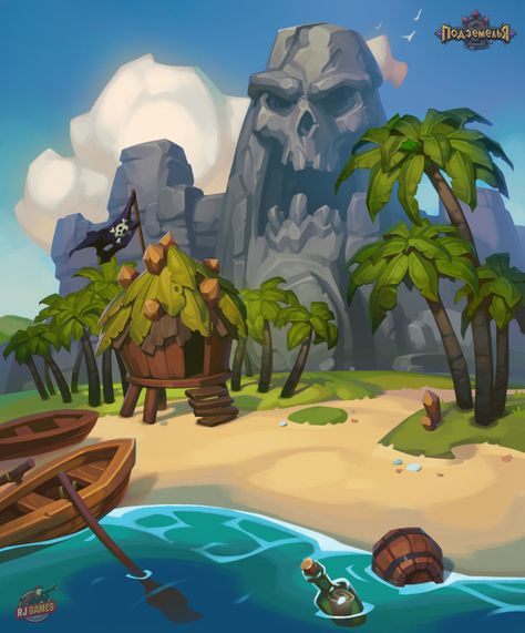 ArtStation - Pearl islands, Alexander Bocharov Pirate Island, 2d Game Art, Rpg Map, Game Illustration, Game Concept Art, Cartoon Background, Art Et Illustration, Animation Background, 2d Art