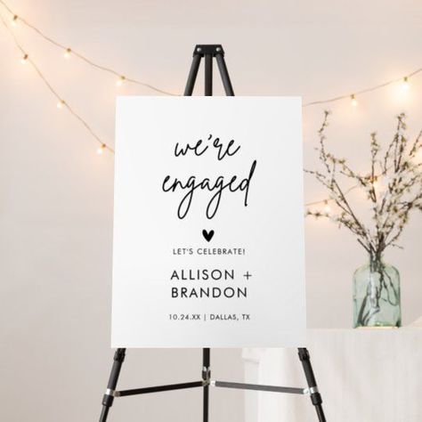 Minimalist Modern Engagement Party Engaged Sign #engaged #engagement #wereengaged Modern Engagement Party, Elegant Engagement Party, Engagement Signs, Engagement Celebration, Engagement Party Decorations, Engagement Decorations, Simple Wedding, Party Signs, Minimalist Modern