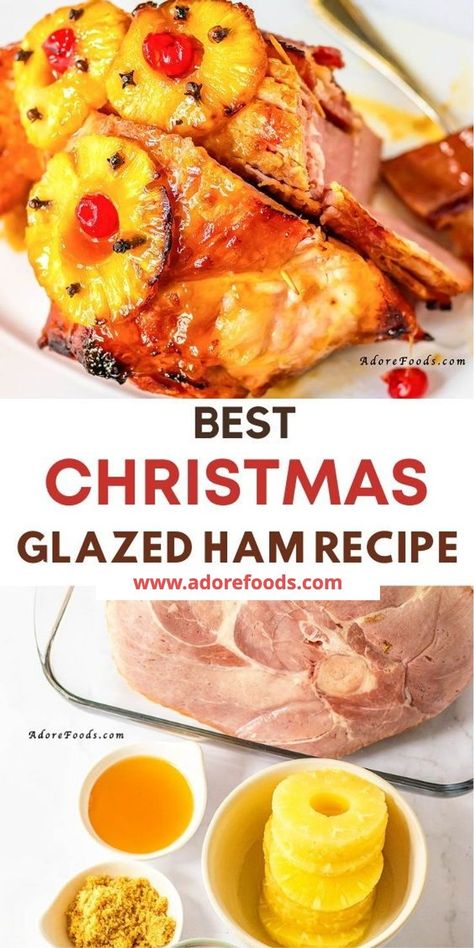 This old-fashioned Southern Baked Ham with Pineapple is baked and drizzled with a honey and brown sugar glaze and topped with cherries. Serve this holiday ham for Thanksgiving, Christmas, Easter #pineapplehoneyglazedham #bestglazedham #brownsugarpineappleglazedham #Christmasham Juicy Ham Recipes, Ham For Thanksgiving, Xmas Ham, Pineapple Honey Glazed Ham, Best Ham Recipe, Easy Ham Recipes, Perfect Ham, Ham With Pineapple, Baked Ham With Pineapple