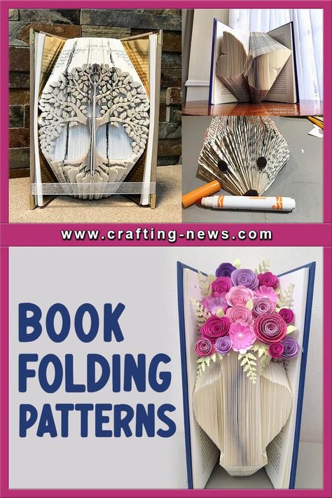 15 Book Folding Patterns Book Folding For Beginners, Book Folding Patterns Free Templates, Book Folding Patterns Templates, Upcycled Books Crafts, Paper Peonies Tutorial, Folded Book Art Diy, Book Folding Patterns Free, Book Folding Templates, Recycle Craft