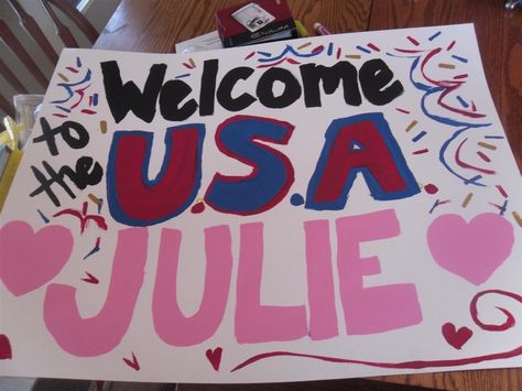 Welcome To The Usa Sign Airport, Welcome To America Sign Airport, Welcome To Usa Sign Airport, Foreign Exchange Student Welcome Sign, Foreign Exchange Student Aesthetic, Exchange Student Welcome Sign, Airport Welcome Ideas, Airport Ideas, Airport Welcome Signs