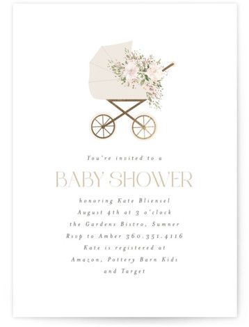 Celebrate the little one on the way with a unique foil-pressed baby shower invitation designed by Minted's community of independent artists. Hand-pressed with real foil, all designs are printed on luxe paper. If you have any questions or special requests for your cards, please email us . First comes love. Then comes a baby in a baby carriage! Beautiful watercolor hand-painted florals adorn a sweet baby carraige on this classic baby shower invitation. Vintage Baby Shower Invitations, Baby Shower Invitations Design, Painted Florals, Vintage Baby Shower, Gender Neutral Baby Shower Invitations, Baby Carriage, Baby Shower Invites, Gender Neutral Baby Shower, Beautiful Watercolor