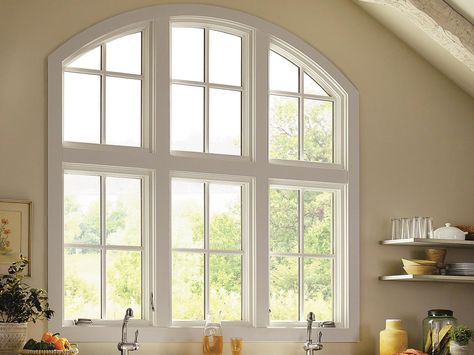 Marvin Arched Casement Windows come in over 60 different round top shapes for design flexibility and are also offered in larger sizes for grander views. Green Country Kitchen, Marvin Windows And Doors, Marvin Windows, Traditional Windows, Flat Panel Cabinets, Transitional House, Windows Exterior, Wood Windows, Sash Windows