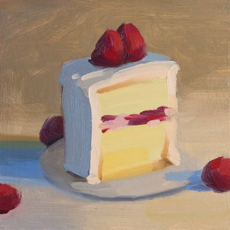 Raspberry Cake, Painting Inspo, Painting Art Projects, Oil Pastel, Painting Art, Food Art, Oil Paintings, Strawberries, Drawing Ideas