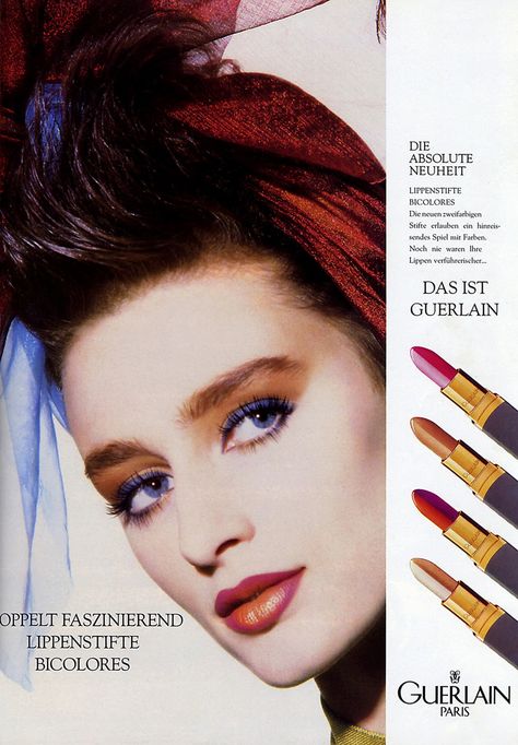 1980s Makeup, Vintage Makeup Ads, Guerlain Makeup, Makeup History, 80s Makeup, Beauty Advertising, Makeup Ads, Retro Makeup, Retro Beauty