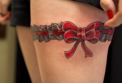 Red Ribbon Tattoo Ribbon is a symbol widely being adopted by many groups or organizations to invoke awareness of their causes. Different colors represent different causes, of which most are awareness of diseases, e.g. red for AIDS awareness. So ribbon… Continue Reading → Lace Bow Tattoos, Tattoo Lace, Bow Tattoo Designs, Garter Tattoo, Lower Leg Tattoos, Ribbon Tattoos, Bow Tattoo, Leg Tattoos Women, Lace Tattoo