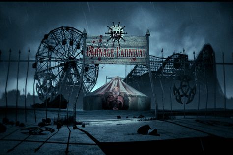 It seems others adore the phrase as much as I do. What good is a carnival after all without a touch of fear? Fantasy Carnival Art, Carnival Creepy, Evil Carnival, The Dark Carnival, Old Carnival, Haunted Circus, Circus Background, Dark Carnival, Haunted Carnival