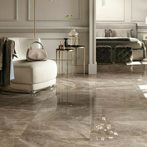 Beige Porcelain Tile Floor Living Room, Beige Marble Living Room Floor, Modern Living Room Tile Floor Ideas, Marbal Floor Design Home, Brown Tiles Floor Living Room, Marble Beige Floor, Brown Marble Floor, Beige Italian Marble Flooring Living Room, Floor Italian Marble Design