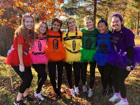 Softball Parade Costume Ideas, Crayon Teacher Costume, Greese Costumes, Softball Halloween Team Costumes, Softball Team Halloween Costume Ideas, Team Costume Ideas, Teacher Halloween Costume Ideas, Crayon Fancy Dress, Crayon Dress