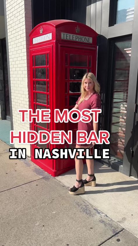 Red Phone Booth Nashville, Best Bars Nashville Tn, Nashville Must Haves, Nashville Speakeasy, Nashville Things To Do, Nashville Bars, Red Phone Booth, Nashville Vacation, Secret Bar