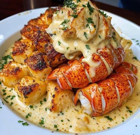 Salmon Alfredo, Seafood Dinner Recipes, Shrimp Recipes For Dinner, Lobster Recipes, Food Babe, Food Therapy, Yummy Comfort Food, Seafood Dinner, Videos Cooking