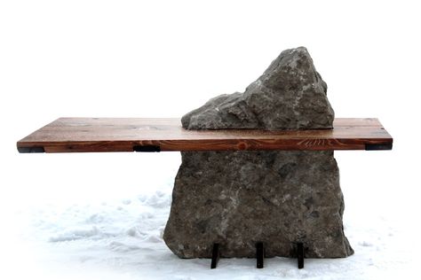 Rock End Table, Rock Dining Table, Japanese Tables, Cedar Table Top, Rock Bench, Natural Stone Table, Stone Entryway, Host Stand, Wabi Sabi Coffee Table