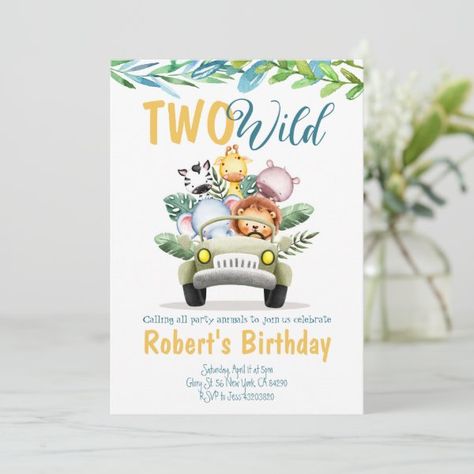 Two Wild Safari Boy Birthday Invitation Safari Birthday Invitations, 1st Birthday Safari, Safari Theme Birthday Party, Safari Birthday Invitation, Safari Invitations, Animal Birthday Invitation, Safari Theme Birthday, Two Wild, Wild Safari