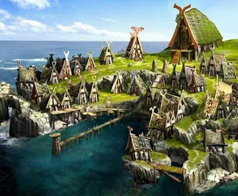 How To Train Your Dragon House, How To Train Your Dragon Village, Httyd Berk Village, Viking Village Concept Art, How To Train Your Dragon Concept Art, Viking Buildings, Dragon Animated, Dragon Concept Art, Dragon Photo