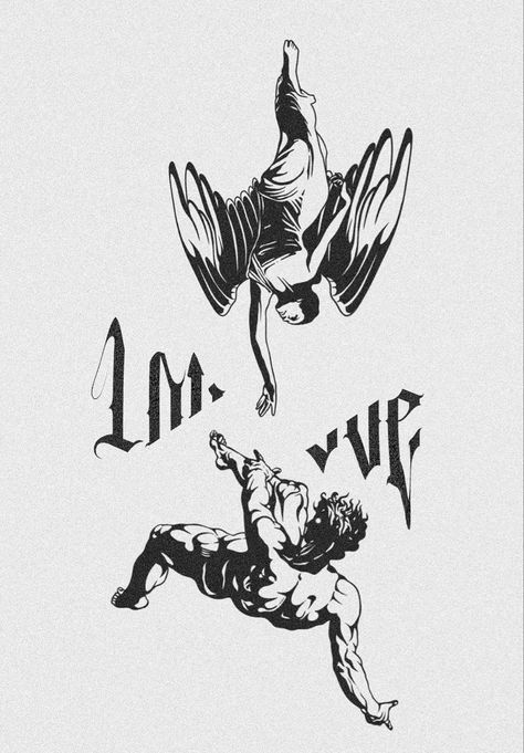 Angel Drawing Tattoo, Dues Vult, Good Vs Evil Tattoo, Fallen Angel Drawing, Falling Angel Tattoo, Guys Sketch, Small Hand Tattoos For Guys, Simple Unique Tattoos, Angels Tattoo