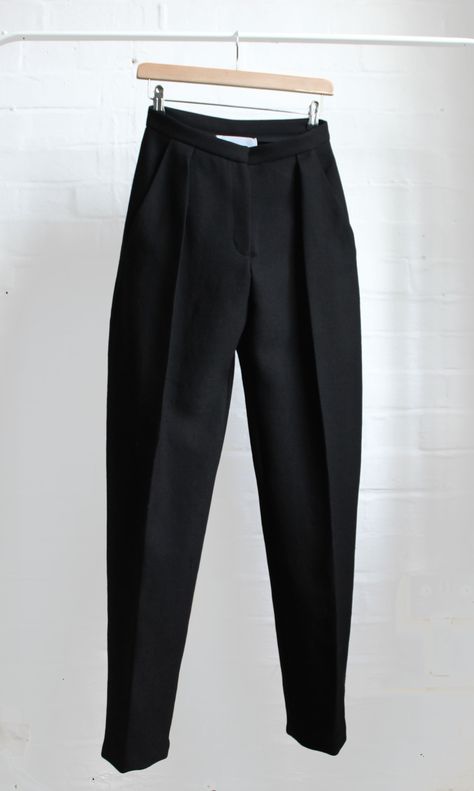 Hanger inc A/W14 Product shot  Black Wool tailored pleat trousers  www.hangerinc.co.uk Hanging Pants, Trouser Hangers, Pleated Trousers, Black Trousers, Trouser Suits, Tailored Trousers, Ethical Fashion, Black Wool, Slow Fashion