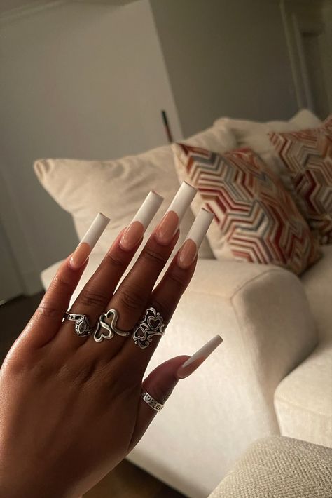 White French tip Xl White French Tip Acrylic Nails, Clear Acrylic Nails French Tip, Xl White French Tip Nails, White French Tip Nails By Skin Tone Range, Plain White French Tip Nails, Long White French Tips, Xl French Tip Nails, Plain French Tip Nails, Long White French Tip Nails