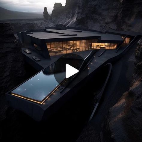 Dark Modern Mansion, Black Luxury House, Mob Aesthetic, Mafia House Aesthetic, Dark Modern House, Modern Black House, Futuristic House, Architectural Concept, Mansion Exterior