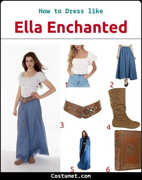 Ella Enchanted Costume Ella Enchanted Halloween Costume, Ella Enchanted Outfits, Brown Skirt Halloween Costume, Movie Characters Halloween Costumes, Ella Enchanted Costume, Ella Enchanted Book, Character Costumes For Women, Movie Characters To Dress Up As, Book Characters Costumes