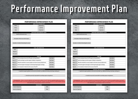 Maximize the effectiveness of your small or medium-sized business with our user-friendly Performance Improvement Plan (PIP) template. This printable and editable resource empowers you to address performance challenges, set clear objectives, and guide your employees toward growth and achievement. Enhance productivity, foster a supportive workplace, and achieve business success with ease. You Will Receive : - 1 Page Performance Improvement Plan Template - 1 Page for Canva link - 2 PDF files - Edit Performance Improvement Plan, Plan Template, Business Success, Business Tools, Human Resources, Success Business, Template Printable, The Fosters, Physics