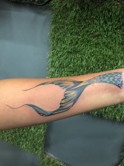 Coloured Mermaid Tattoo, Mermaid Tail Tattoo Designs, Mermaid Fin Tattoo, Mermaid Tale Tattoo, Mermaid Tattoo Ideas For Women, Watercolor Mermaid Tattoo, Mermaid Tail Tattoo, Mermaid Scales Tattoo, Ocean Sleeve Tattoos