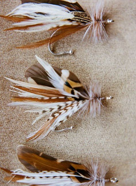 Fly Fishing Wedding, Wedding Boutineers, White Tuxedo Wedding, Feather Boutonniere, Saltwater Fishing Lures, Fishing Wedding, Fly Fishing Lures, Fly Fishing Tips, Wedding Boutonniere