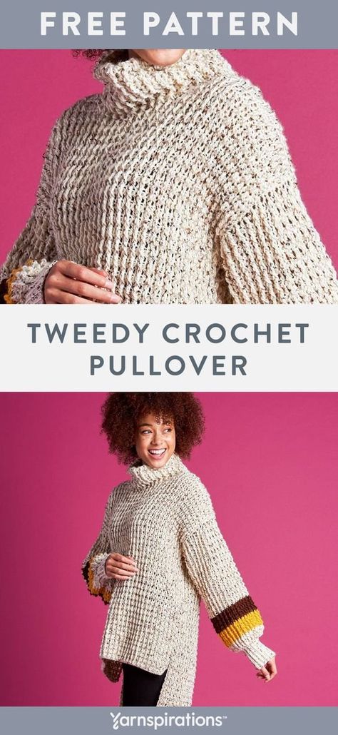 Roll Neck Sweater Pattern, Crochet Poncho Free Pattern Woman, Crochet Cardigan Pattern Free Women, Crochet Sweater Pattern Women, Crochet Pullover Pattern, Pullover Crochet, Crochet Knit Sweater, Crochet Sweater Dress, Caron Yarn