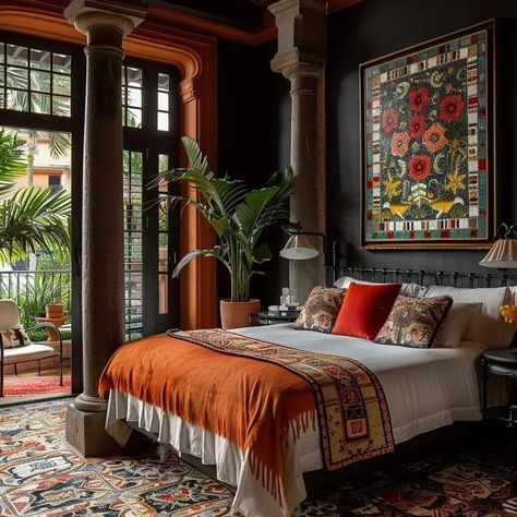 Moorish influenced residence 🧡 Spectra Dream Home. - #SpectraDreamHome - #aiart #aiarchitecture #architecture #artofvisuals #dreamhouse #diffusion_architecture #homedecor #housebeautiful #interiorinspiration #interiordesign #luxuryliving #midjourneyarchitecture #estate #property #vinh_qpphoto #vogueliving #homedecor #elledecor #interiorinspiration #interior #interiors #interiordesign #modernde Build your dreams! Chinese Style Bedroom Design, Spanish Style Home Interior Master Bedrooms, Contemporary Spanish Interiors, Panel Wall Design, Chinese Style Bedroom, Luxury Bedroom Lighting, Spanish Style Home Interior, Bedroom Accents, Chinese Home Decor