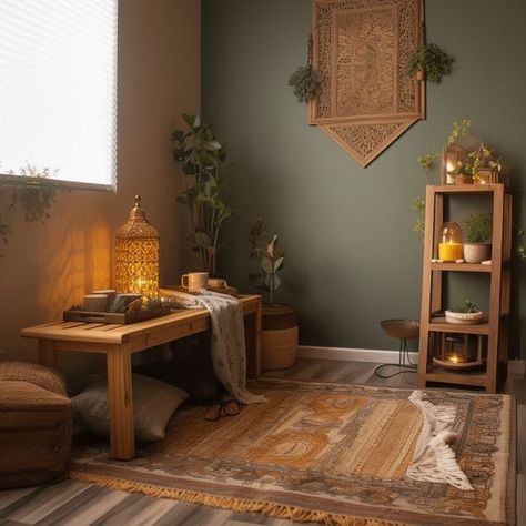 Meditation Room Small Space, Reiki Room Set Up, Home Yoga Room Ideas Meditation Space, Acupuncture Room Design, Spiritual Home Aesthetic, Modern Massage Room, At Home Yoga Space, Buddhist Altar Home, Zen Meditation Room Ideas