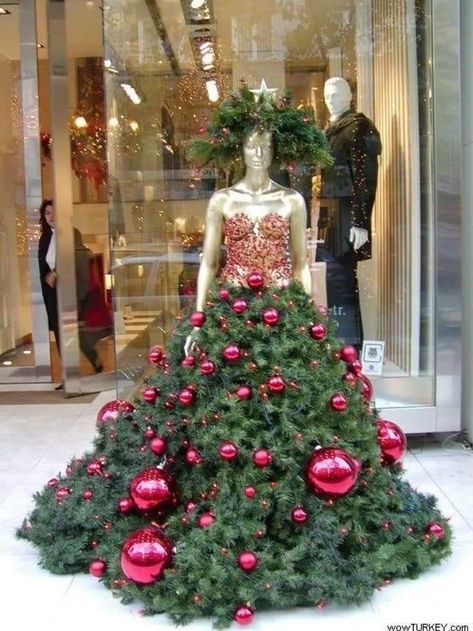 Christmas Shop Displays, Old Christmas Tree, Christmas Editorial, Dress Form Christmas Tree, Mannequin Christmas Tree, Fashion Christmas Tree, Christmas Tree Trimming, Christmas Tree Dress, Christmas Yard Art