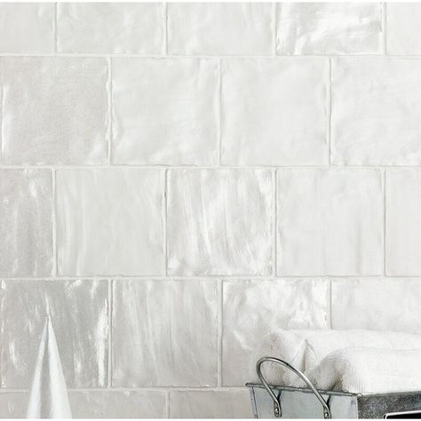 Ivy Hill Tile Amagansett 4" x 4" Satin Finish Handmade Look Wall Tile & Reviews | Wayfair Bullnose Tile, Tiles For Wall, Ivy Hill Tile, Ceramic Floor Tiles, Bathroom Wall Tile, Ceramic Floor, White Tiles, Subway Tile, Floor And Wall Tile