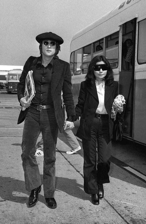 John Lennon Yoko Ono, Black Overcoat, John Lennon And Yoko, Legendary Singers, Yoko Ono, Heathrow Airport, White Turtleneck, March 20th, Ringo Starr