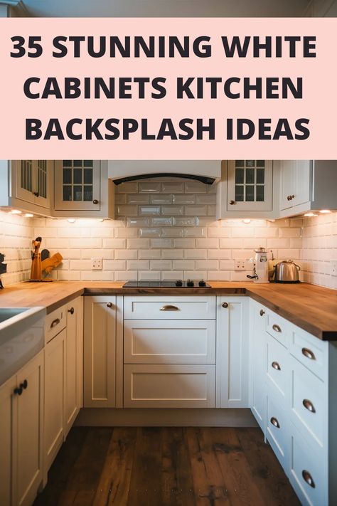 Unleash your creativity with these 35 stunning kitchen backsplash ideas for white cabinets that will elevate your space with timeless elegance. Find inspiration for subway tile backsplashes, marble counters, and unique designs that perfectly complement white cabinetry. Save this pin now to transform your kitchen into a chic and inviting culinary haven! Off White Kitchen Cabinets With Subway Tile Backsplash, Kitchen Backsplashes With White Cabinets, White Cabinets Kitchen Backsplash, Backsplash Ideas For White Cabinets, White Cabinets Kitchen, Ivy Kitchen, Off White Kitchen Cabinets, Herringbone Tile Pattern, Backsplash Kitchen White Cabinets