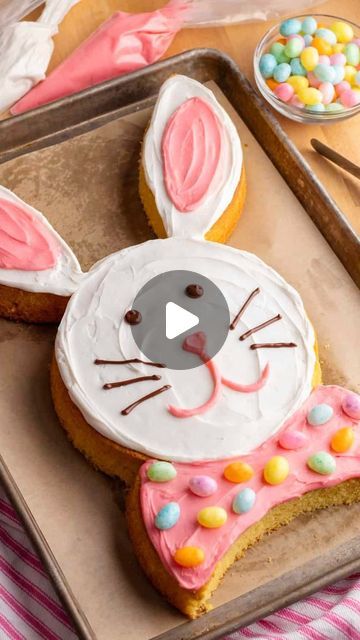 hello, Yummy on Instagram: "Easy Bunny Cake 🐰🩷 Follow @helloyummy_co for more fun foods.  Bake two rounds of cake and turn it into a cute bunny! An adorable Easter cake kids will love decorating as well! Full tutorial on the site 👉🏼 helloyummy.co search “bunny cake.”  #helloyummyeats  . . . . . #eastercake #eastercakes #eastertreats #easterdessert #easterfood #bunnycake #cutecakes #cutefoodforkids #cutefood" Easter Cake Ideas For Kids, Easter Bunny Cakes Ideas Rabbit, Easy Bunny Cake, Bunny Cake Ideas, Hello Yummy, Spring Party Food, Easter Cupcakes Easy, Bunny Cakes, Easter Deserts