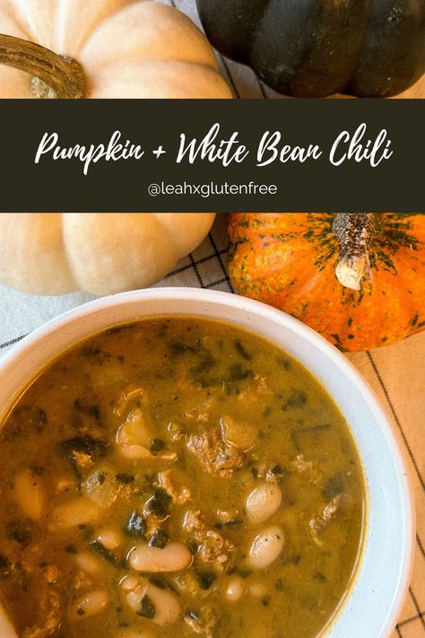 Pumpkin White Bean Chili, Ground Turkey Breast Recipes, Chili Recipe No Tomatoes, Fall Chili, White Chilli, White Bean Chili Recipe, Gluten Free Soup Recipes Glutenfree, Turkey Pumpkin Chili, Pumpkin Chili Recipe