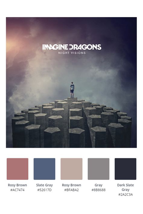 Album Cover Color Palette, Polaroid Posters, Gray Rock, Rosy Brown, Cute Bedroom Ideas, Dragon Bracelet, Dragon Necklace, Imagine Dragons, Slate Gray