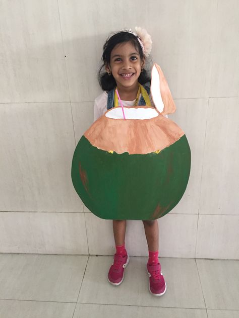 Coconut Costume Diy, Coconut Costume, Fruit Fancy Dress, Kids Craft Work, Vegetable Costumes, Fancy Dress Costumes Kids, Tender Coconut, Fruit Costumes, Fancy Dress Competition