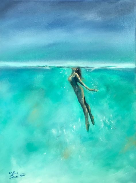 Figurative Art Woman, Art Woman Painting, Breathe Art, Textured Paper Art, Pool Art, Painting Ocean, Cheese Puffs, Underwater Art, Beautiful Vacations