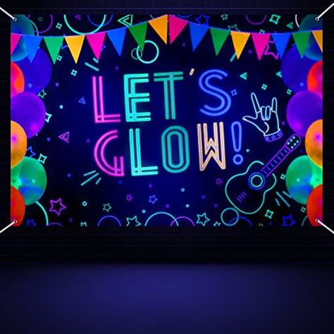 Glow In The Dark Stage Design, Neon Birthday Party Photo Booth, Glow In The Dark Party Signs, Glow In The Dark Party Backdrop, Black Light Photo Booth, Glow In The Dark Photo Backdrop, Glow Photo Booth, Glow Party Signs, Glow Party Photo Booth Backdrop Ideas