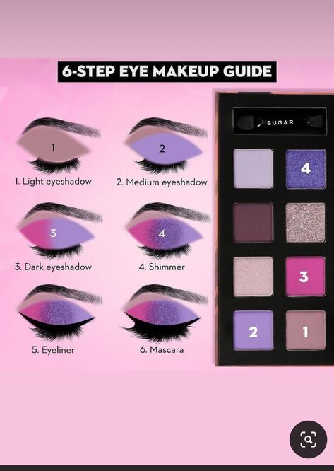 Diy Pink Eyeshadow, Jeffree Star Androgyny Palette Looks, Colourpop Eyeshadow Looks Step By Step, Eye Shadow Application Chart, Highlighter Eye Makeup, Eyeshadow Patterns, How To Do Eyeshadow Step By Step, How To Do Eye Shadow, Colorful Eyeshadow Looks Step By Step