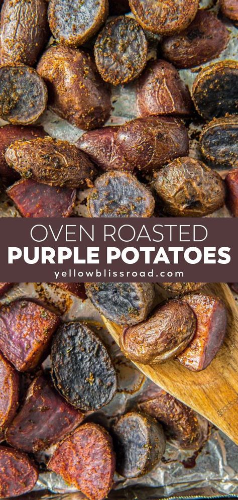 Purple Potato Recipe, Purple Potatoes Recipe, Baked Purple Sweet Potato, Roasted Purple Potatoes, Purple Potato Recipes, Stuffed Potatoes, Potato Varieties, Spoon Fork Bacon, Tahini Recipe