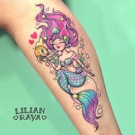 Mermaid Tattoo Designs, Kunst Tattoos, Kawaii Tattoo, Sweet Tattoos, Disney Tattoo, Tattoos Geometric, Octopus Tattoo, Mermaid Tattoo, Mermaid Tattoos