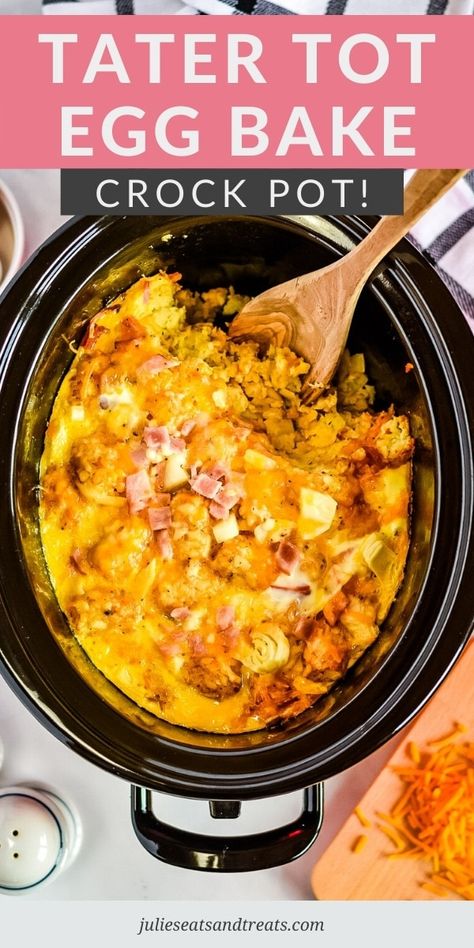 Tator Tot Casserole Breakfast Crock Pot, Crock Pot Egg Bake, Crockpot Egg Bake, Crockpot Breakfast Recipes, Breakfast Bakes, Tater Tot Breakfast Casserole, Crockpot Breakfast Casserole, Breakfast Crockpot Recipes, Best Breakfast Casserole