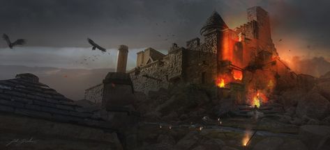 Castle Burning, Burning Castle, Castle Siege, Fantasy Castle, Fantasy Places, Reading Time, About Art, Crusades, Fantasy Landscape