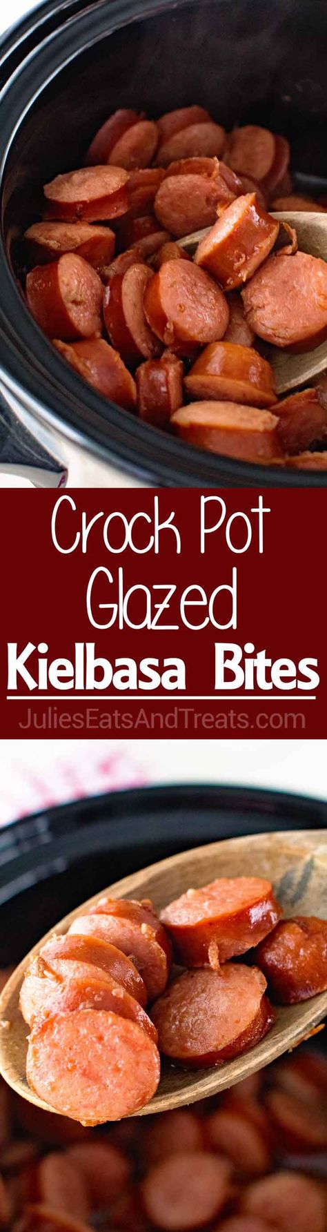 Crock Pot Glazed Kielbasa Bites ~ Only Three Ingredients in this Easy Appetizer Recipe! Kielbasa Glazed with Sweet Brown Sugar and Made in Your Slow Cooker! More homemade and made from scratch recipes from @julieseats Glazed Kielbasa Bites, Kielbasa Bites, Appetizers Easy Dips, Small Bites Appetizers, Crockpot Appetizers, Kielbasa Recipes, Appetizers Easy Finger Food, Kielbasa, Easy Appetizer Recipes