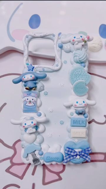 Blue Diy Phone Case, Cinnamoroll Phone Case, Decorated Phone Cases, Diy Phone Case Design, Decoden Case, Handmade Phone Case, Decoden Phone Case, Diy Iphone Case, Bee Creative