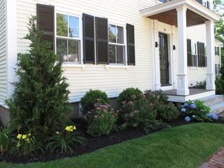 formal landscaperont Foundation Planting The front foundation planting plan included tall Junipers on each corner of the house, Inkberry, Mountain Laurel, Spirea, Hydrangea and Daylilies. This combination provides texture and color all year.  URL     http://www.nilsenlandscape.com Category     Entry  Style     Traditional  Location     Boston Hydrangea And Juniper Landscaping, Landscaping Around House, Front Yards Curb Appeal, House Foundation, Planting Plan, Mountain Laurel, Foundation Planting, Easy Landscaping, Front Landscaping