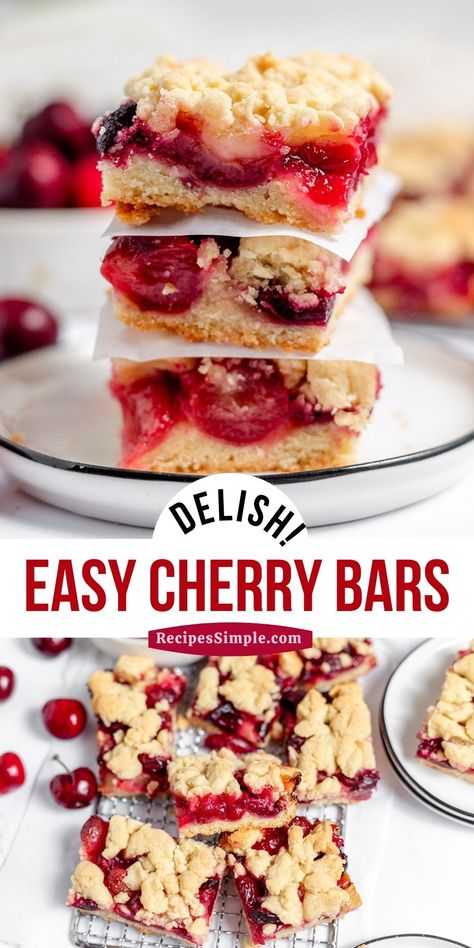 These fresh Cherry Bars have a buttery shortbread type crust and delicious cherries in every bite. These bars melt in your mouth and are made with simple ingredients. Easy cherry dessert. Cherry Squares, Lemon Pies, Dessert Bars Recipes Easy, Cherry Cookies Recipes, Desert Bars, Cherry Bars, Evil Stepmother, Cherry Cookies, Fresh Cherry